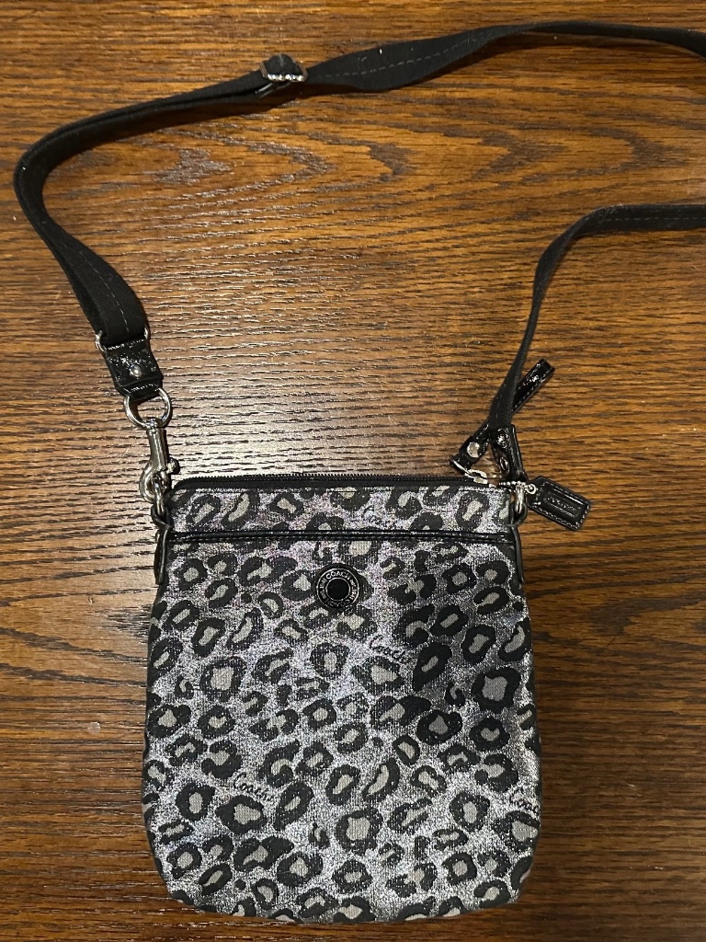 Coach Ocelot Metallic Silver Black Crossbody Bag